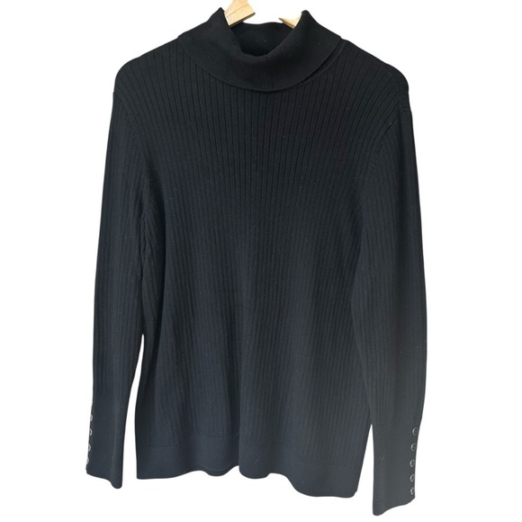 Talbots Black Ribbed Knit Turtleneck Sweater Long Sleeve, 2X - Picture 1 of 9